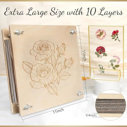 GTQYYF Large Flower Press Kit 10.8 x10.8 inches with Storage Bag,Solid Wood Flower Press Kit - DIY Arts and Craft Kit 10 -Layers, Ideal Gift for Flower & Plant Lovers - size: 10.8 x 10.8 inches