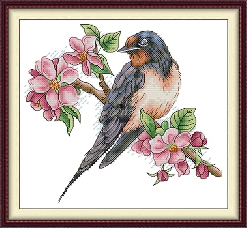 CrossNest 14CT Animal Counted Cross Stitch Kit for Beginners, Unprinted Complete DIY Embroidery Set with Pattern & Tools, Premium Aida Cloth & Threads (Peach Blossom Bird) - color: Pattern 08