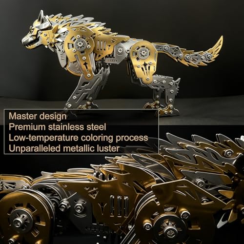 3D Metal Puzzle for Adults,Mechanical Animal Wolf Puzzle Building Set，3D Metal Model Kits, Brain Teaser Puzzles DIY Assembling for Stress Relief - A Collectible Gift for a man and boy - color: Gold