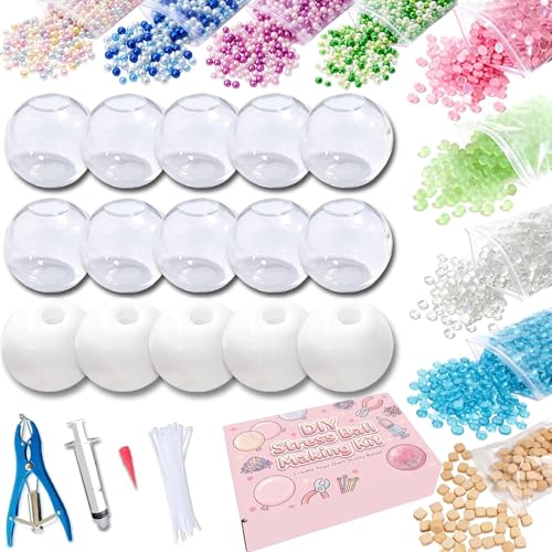 DIY Stress Ball Making Set for Adults, Squishy Make Set with 15 TPR Ball Skins, 9 Types of Fillers, Air Pump, Vacuum Tool, Plugs & Cable Ties, Make Your Squishies for ASMR Anxiety Relief Sensory - color: Multi-color Set