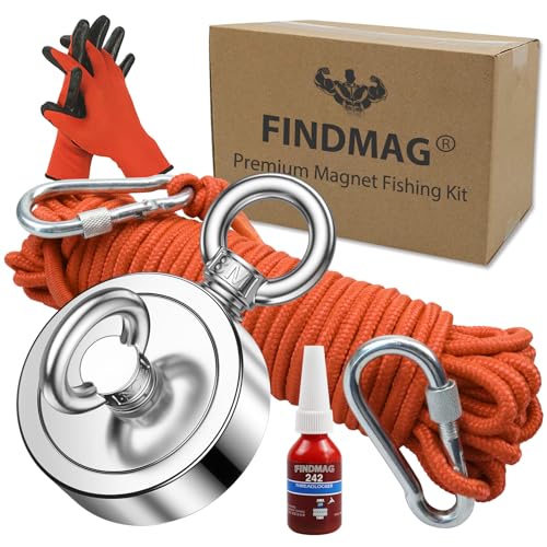FINDMAG 750 LBS Magnet Fishing Kit, 2.36 Inch Double Sided Strong Magnet - color: Double Hole, size: 2.36 inches(60mm)-750lb