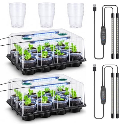 homenote 4 Inch Seed Starter Trays 2 Pack, 12-Cell - size: 4 Inch, style: 2 Pack Tray+Pots+Dome+Grow Light