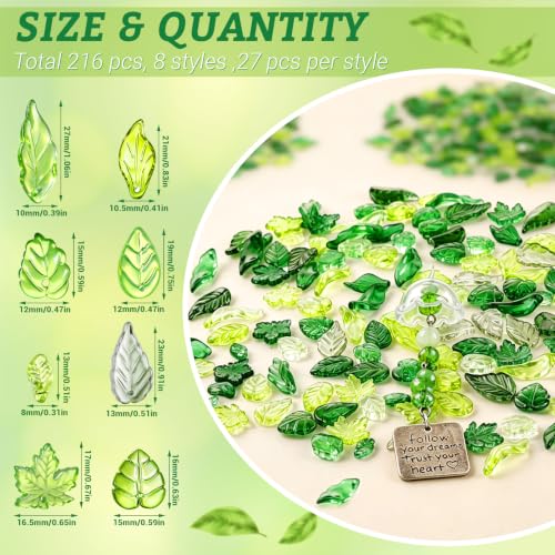 216 Pcs Crystal Green Leaf Beads,Glass Green Beads,Beaded Plant Kit - color: Green E(No Pot & Foam)