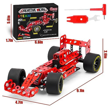 Building Car Metal Model Kits,STEM Building Toys Model Car Kits for Boys 8-12,Erector Sets 1:20 Scale Red Racing Car Metal Building Blocks for Kids Boys 8 9 10 11 12-16 Years Old