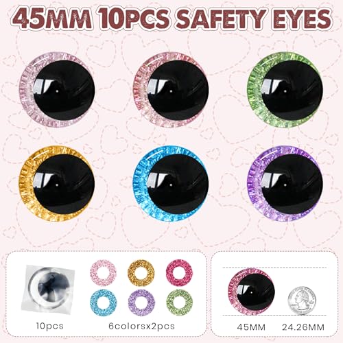 MUCUNNIA 10pcs 45mm 3D Sparkle Moon Safety Eyes for Amigurumi with Washers - size: 45mm