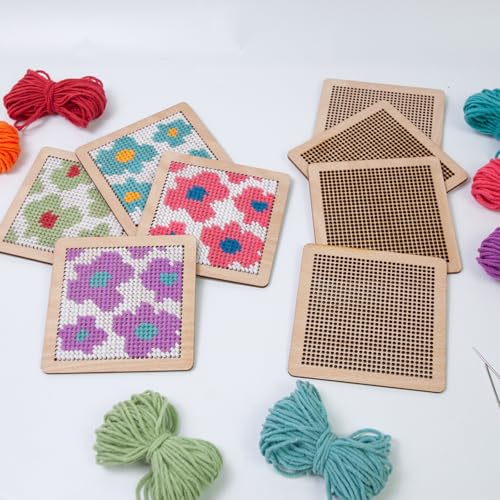 Yushen 4Pcs Flower Coaster Needlepoint Kit for Adult Cross Stitch Kits DIY Adults No Pattern Stamped Needlepoint Embroidery Set Embroidery Needles Threads Crafts (Flower) - color: Flower