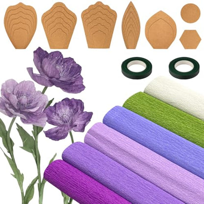 6 Colors Crepe Paper Kit 17 x 98 Inch, Purple and Green Series - color: Purple and Green Series