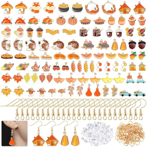 Flasoo 400 Pcs Fall Charms Earrings Making Kit, Including Charms, Earring Hooks, Earring Backs, Jump Rings for Fall and Thanksgiving Jewelry Making