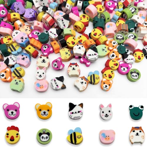 ZSFLZS Mixed Animal Polymer Clay Beads, 200PCS Animal Polymer Beads for Bracelet Making, Piglet Puppy Kitten Rabbit Chick, Clay Bead Charms for Jewelry Making, Necklace, Earring Making - color: animal