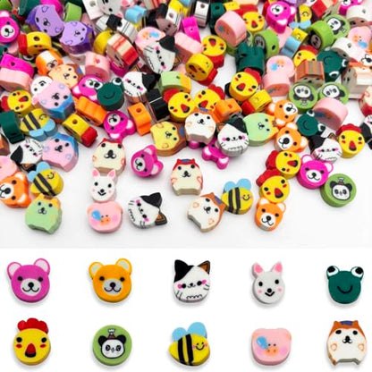 ZSFLZS Mixed Animal Polymer Clay Beads, 200PCS Animal Polymer Beads for Bracelet Making, Piglet Puppy Kitten Rabbit Chick, Clay Bead Charms for Jewelry Making, Necklace, Earring Making - color: animal
