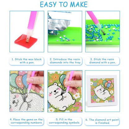 Libfx Diamond Art Kits for Kids with Frame Diamond Art for Girls Boys Beginners Arts and Crafts Birthday Gifts (Balloon Bear) - color: Balloon Bear