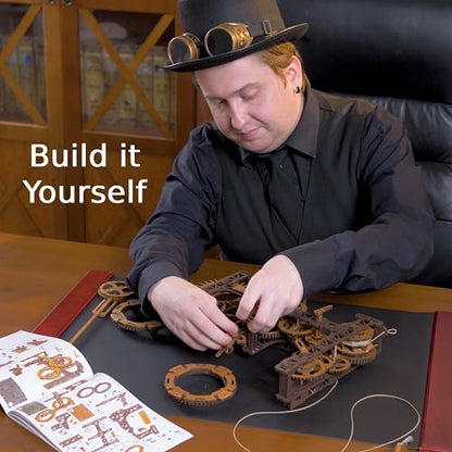 WOODEN.CITY Steampunk Gearworks 3D Wooden Puzzle Clock – DIY Wall Clock Model Kit – Build Your Own Clockwork Puzzle with Moving Gears – 288 Parts Mechanical Clock Building Kit for Adults