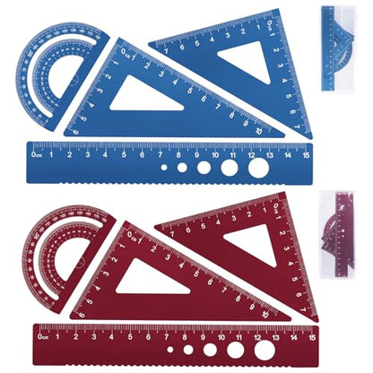Honagu Aluminum Alloy Triangular Ruler Set, 8 Pieces/2 Sets, Modern Design, 12 Inches - color: Blue+Red