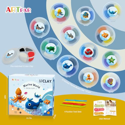ARTPAR Air Dry Clay Kit for Kids,12 Marine Animals‌ Modeling Magic Clay Set - color: Clay Marine Kit