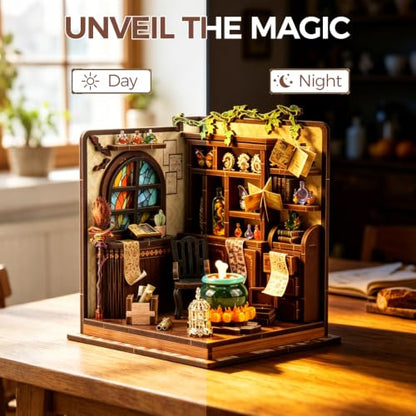 Book Nook Kit – DIY Miniature House Kit, Book Nook Kits for Adults, 3D Wooden Puzzle Craft Workshop Scene, Bookshelf Decor Insert, Home Office & Study Room Gift