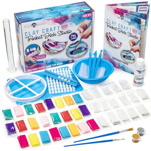 Original Stationery Craft Kits Trinket Dish Studio - Multicolor, 40 Pieces, Air-Drying Clay & Tools - Jewelry Dish Making Kit & DIY Clay Jewelry Bowls