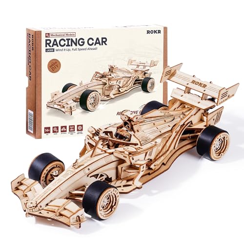 ROKR 3D Wooden Puzzle for Adults, F1 Racing Model Cars Kits Wind Up Toys