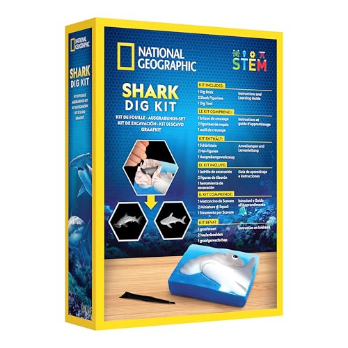 National Geographic Shark Dig Kit with 2 Shark Figures for Kids Ages 8-12 - style: Shark Dig Kit