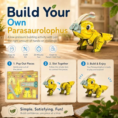 MierEdu Build 'N' Sound 3D Puzzle for Kids, Animal Puzzle with Sound Module, Educational STEM Craft Kit, FSC Paper Model Building Toy Gift for Ages 6+ - color: Parasaurolophus
