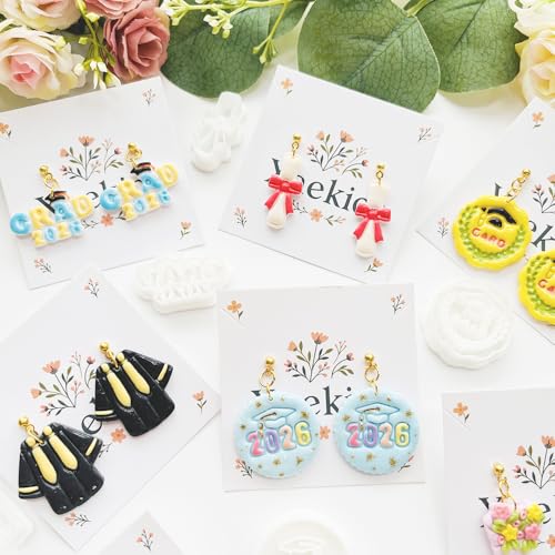 Graduation Polymer Clay Cutters & Stamps Set - 19pcs 0-9 Numbers, GARD/2026 Seals, Owl, Cap, Gown, Balloon for DIY Earring Jewelry, Soft Clay Crafts & Class Party Supplies - color: 2M color