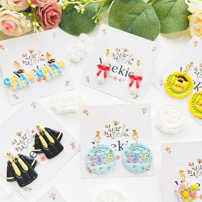 Graduation Polymer Clay Cutters & Stamps Set - 19pcs 0-9 Numbers, GARD/2026 Seals, Owl, Cap, Gown, Balloon for DIY Earring Jewelry, Soft Clay Crafts & Class Party Supplies - color: 2M color