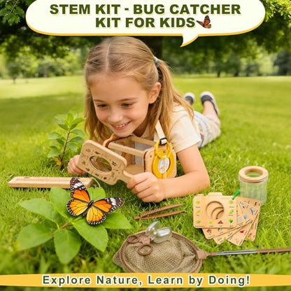 Wooden Bug Catcher Kit for Kids,10PCS Kids Bug Catching Kit with Bug Collector,Butterfly Net,Magnifying Glass,Toddler Bug Habitat Outdoor Explorer Kit Bug Collection,Nature Gift for Boys&Girls