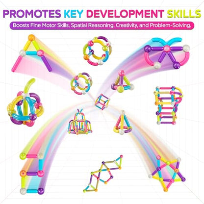 Contixo ST2 Kids Magnetic Stix Stick 68 PCs 3D Building Blocks STEM Construction Playboards Creativity, Imagination, Recreational, Educational for Children Toddler, 3+ Year Old Boys and Girls - style: STEM-68pcs