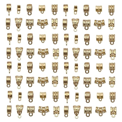 WOCRAFT 60pcs KC Gold Bails Space Beads Bracelet Charms for Jewelry Making Sets DIY Necklace Bracelet Keychain Crafting Charms Kit Craft Supplies (SN854) - color: KC Gold, size: Bails Charms