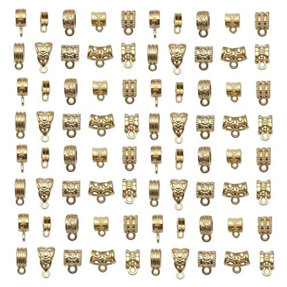 WOCRAFT 60pcs KC Gold Bails Space Beads Bracelet Charms for Jewelry Making Sets DIY Necklace Bracelet Keychain Crafting Charms Kit Craft Supplies (SN854) - color: KC Gold, size: Bails Charms