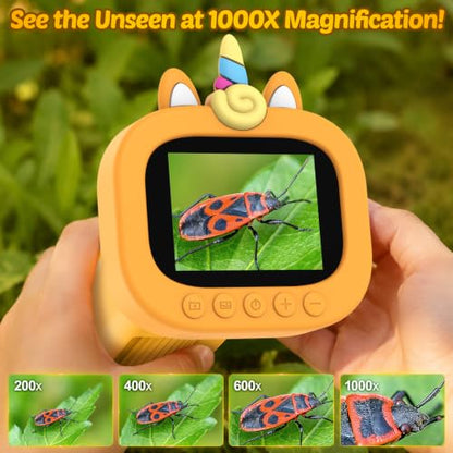 Portable Handheld Digital Microscope for Kids with 2.4" Display - color: Yellow