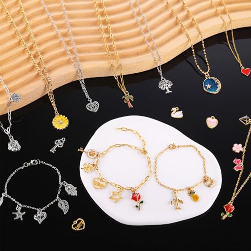 Zefy 18K Gold Silver Chain for Jewelry Making Kit with 380 Pcs Charms - size: Large
