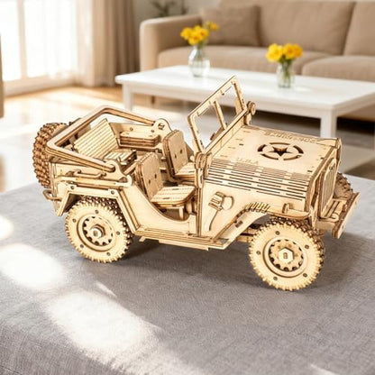 3D Wooden Puzzles for Adults,Wooden Toy for Kids and Adults,Model Building Kit,Educational Brain Teaser,Best Educational Christmas Birthday Day Gift for Friends (Wooden Jeep) - color: Wooden Jeep