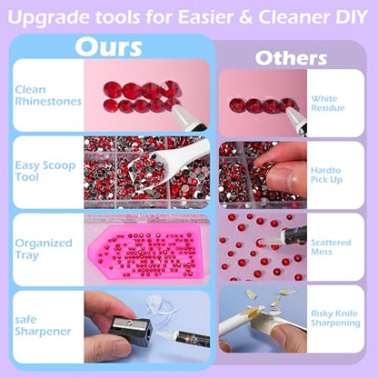 32000 Pcs Resin Jelly Rhinestones Kit, Red 2/3/4/5/6mm Flatback Rhinestones with 3 Pcs B7000 Jewelry Glue & Tools, All-in-One Bedazzling Kit for DIY Arts & Crafts Gifts - color: Red