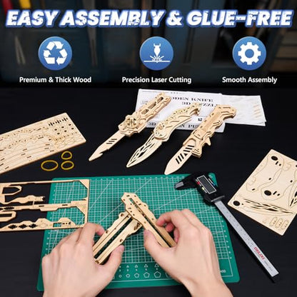 3D Wooden Puzzle for Adults: 3-in-1 DIY Wooden Puzzles Knife Kit - 134 Pcs Brain Teaser Mechanical Model Building Toy for Adult Hobby - Wooden Craft Art Unique Gift Idea for Teens Men