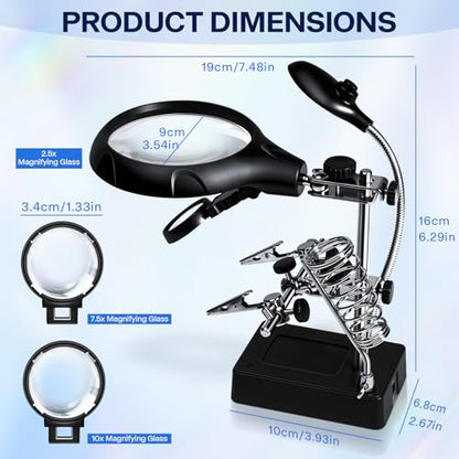 2.5X 7.5X 10X Helping Hands Magnifier Soldering Station with LED Light - color: Black-1