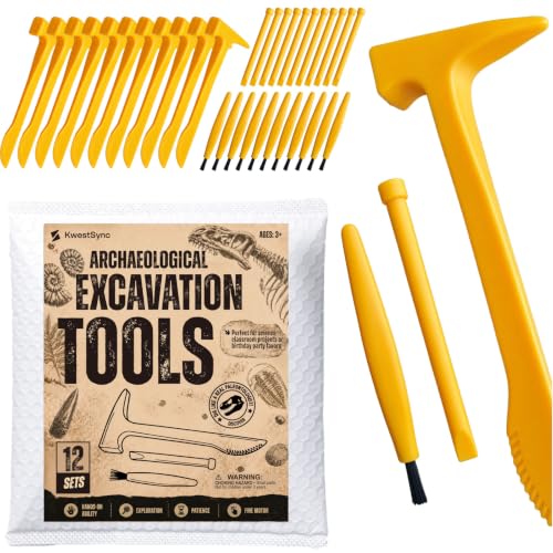 12 Set Excavation Tool Kit for Kids, Bulk Archaeology Dinosaur Dig Kit Tools with Hammer Chisel Brush, Fossil Dino and Gems Dig Kit, STEM Science Toys for Classroom Activities, Party & Boys Girls - color: 12 Set