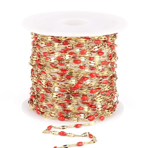 16.5FT Stainless Steel Enamel Chain 2MM Gold Lip Chain for Jewelry Making - color: gold(red)