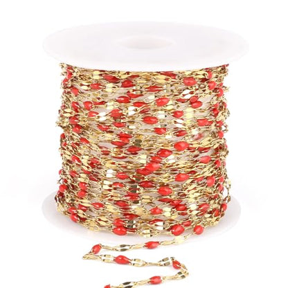 16.5FT Stainless Steel Enamel Chain 2MM Gold Lip Chain for Jewelry Making - color: gold(red)
