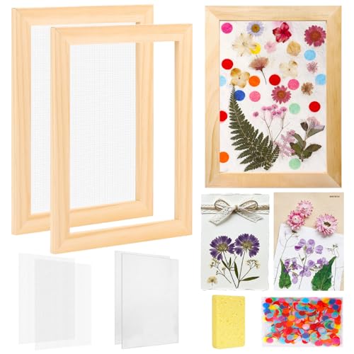 Aboofx Paper Making Kit, A5 Size Paper Making Screen Frame Kit, Wooden Mold and Deckle with Mesh, Absorbent Papers, Sponge and Confetti, DIY Handmade Papermaking Supplies Gift for Craft Lovers - size: A5