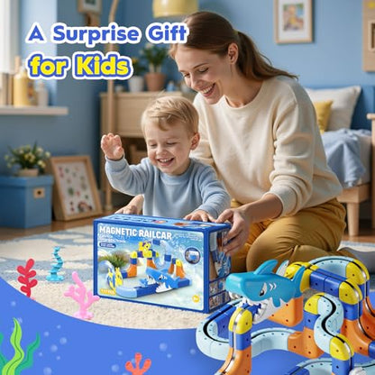 Shark Electric Train Set Toys for Boys Girls 3-5: 3D Infinity Rail Cube Tracks for Kids Anti-Gravity Magnetic Train Easter Birthday Gifts STEM Toys for 3 4 5 6 7 8 Year Old Boy Girl (117PCS) - size: Advanced Set(117PCS)