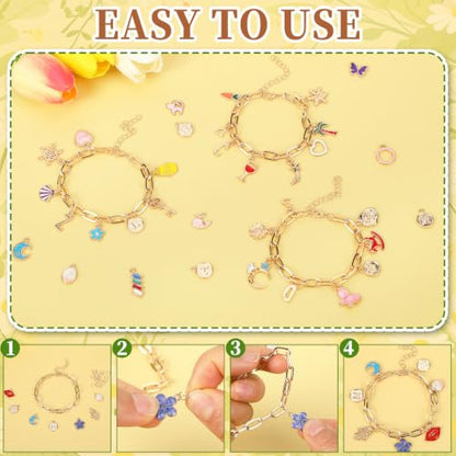 SANNIX 486Pcs Charm Bracelet Making Kit, Including 16 Bangles 228 Charms - color: Gold