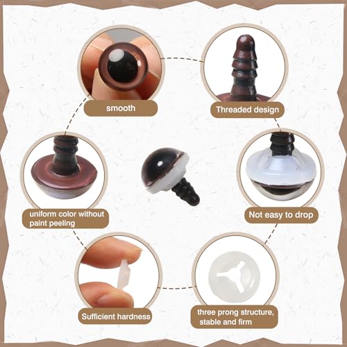 TOAOB 60pcs 12mm Brown Safety Eyes for Crocheting Craft Stuffed Animals Eye - color: Brown