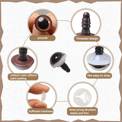 TOAOB 60pcs 12mm Brown Safety Eyes for Crocheting Craft Stuffed Animals Eye - color: Brown