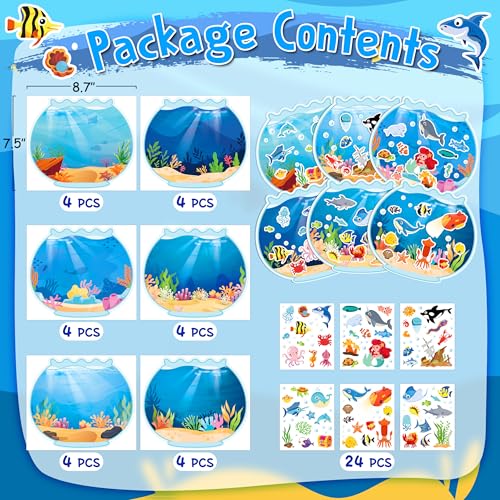 LINAYE 24 Sheets Ocean Stickers with Under The Sea Scenes, Make Your Own Sea Life Animal Fish Stickers, Ocean Summer Crafts Activities for Kids - style: Ocean 24 Sheets