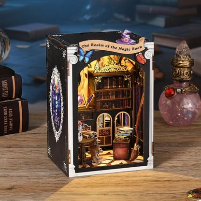 Book Nook Kit, DIY Dollhouse Miniature House with LED Bookshelf Decor Home Decor, 3D Wooden Puzzle Craft and Creative Gifts for Adults, Teens, Beginners (Magic Book) - style: Magic Book