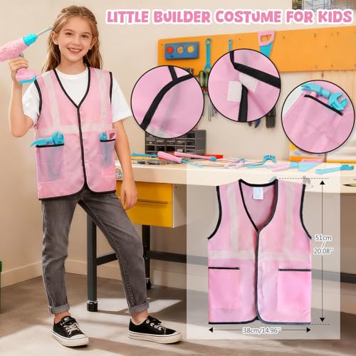 Kids Tool Set Kids Tool Box Kit Construction Toys - color: Pink