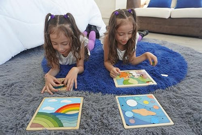 Rainbow Puzzle for Kids | 26 Pieces Wooden Jigsaw Puzzle | Learning Toy and Gift for Boys Girls Ages 3 Years and Above - style: Rainbow
