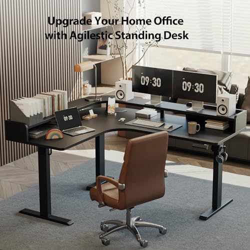 Agilestic L Shaped Standing Desk with Monitor Shelf, 63 Inch, Black - color: Black, size: 63x55 Inch with shelf
