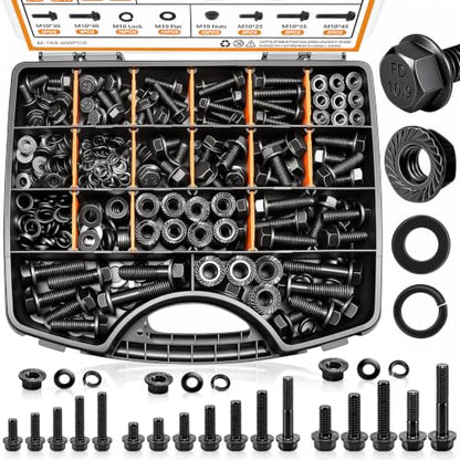 mankk 400PCS Metric Flange Bolts Nuts Washers Auto Fasteners - size: 400PCS M6 M8 M10, style: Flange Bolt