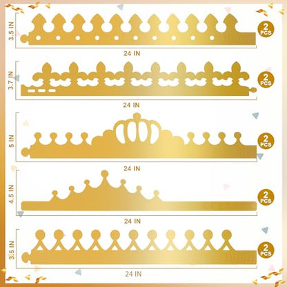 Gold Paper Crowns, Diy Birthday King Crowns Craft to Decorate, Paper Prince Princess Crown Hats for School Classroom - style: 18 (10 Crowns+8 Sticker Gems)